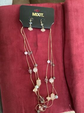 Mixit Gold-Tone Layered Necklace and Earring Set